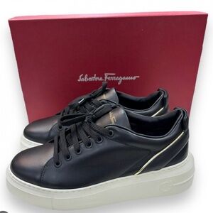 Salvatore Ferragamo Black and Gold Sneakers